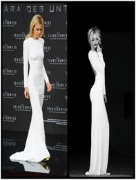 Flattering Long Sleeves White Evening Dresses Sheath Spandex Sexy Backless Long Dresses Evening Wear 2016 Newest1441849