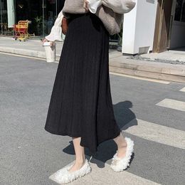 Skirt Long Winter Casual Solid Women S Knitted Korean Fashion High Waist A Line Female Autumn Elegant Midi Lady Faldas Clothing 240418