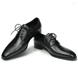 Dress Shoes Derby Luxury Men Brogues For Wedding Classic Black Office Genuine Leather Lace Up Pointed Customised Service Adult