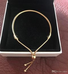 NEW 18K Yellow Gold Chain Bracelet Set Original Box for 925 Silver Moments Adjustable size Bracelets Women Wedding Jewelry8791788