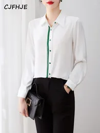 Women's Blouses CJFHJE Chic Green Button Up White Women Shirts Turn-Down Bishop Sleeve Office Lady Blouse Korean Elegant Fashion Female