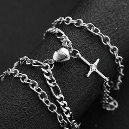 Charm Bracelets Magnet Heart Attract Couple Magnetic Bracelet Stainless Steel O Chain Zircon Cross Lover Jewelry Gift Valentine