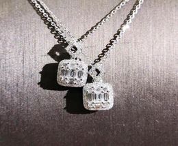 Brand Luxury Jewellery Unique Handmade T Princess Cut 5A Zirconia CZ Diamond Square Pendant Fashion Eternity Clavicle Necklace For W6477905