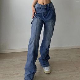 Women's Jeans Straight Leg Casual Denim High Waisted Asymmetrical Pocket Workwear Pants Oversized Korean Street Vintage