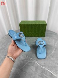 Designer Luxury G Marmont Thong Sandals Sky Blue QUILTED LEATHER Flat Flip Flop Slide Flat Slipper With Box