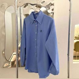 High quality shirt designer blouse fashion embroidered lettering blue long sleeve shirts loose cardigan coat Shirt tops