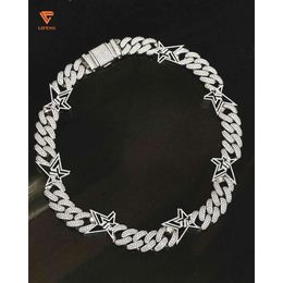 Lifeng Jewellery New15mm Star Cuban Link Chain Necklace Miami Vvs Moissanite Sterling Silver 18k White Gold Plated Cuban Chain