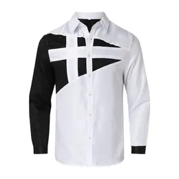 Men's Casual Shirts High End Professional Suit White Shirt Mens Autumn Slim Fashion Personality Spliced Long Sleeved Ropa De Hombre