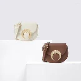Shoulder Bags 2024 Crescent Bag C Buckle Saddle Cowhide Leather Handbag
