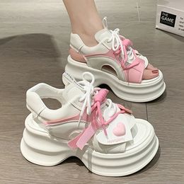 Fashion Sports Platform Sandals Women Summer Thick Bottom Wedge Walking Shoes Woman Peep Toe Lace Up Chunky 240419