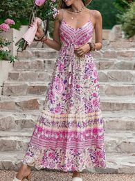 Summer Women Sexy Spaghetti Strap Holiday Floral Print Bohemian Dresses Beach Sundress Elegant Sling Party Dresses 240410