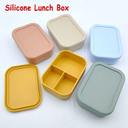 Silicone Bento Lunch Box For Kids 3compartment Portable Picnic Leakproof Baby Food Container A Free 240412