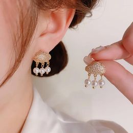 Stud Earrings Korean Style High-end And Minimalist Mini Set Cloud Tassel Pearl 925 Silver Needle Niche Design For Women Jewelry.