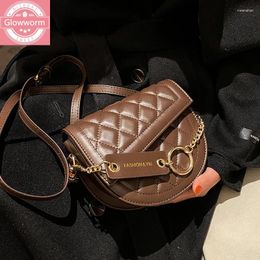 Bag Vintage Lattice Saddle Crossbody Bags For Women Designer Letters Chains Handbags Luxury Pu Leather Shoulder Messenger Purses