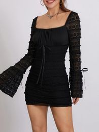 Casual Dresses Women Long Sleeve Dress Floral Lace Mini Party A-Line For Beach Cocktail Club Streetwear