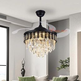 Crystal Ceiling Fan Lamp LED Light Gold Black Strong Wind Bedroom Living Dining Room 42in 48Inch Remote Control