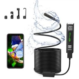 Cameras 8mm WiFi Endoscope Hard Cable Waterproof Lens Pipe Inspection Camera 1200P HD 3 in 1 Borescope for iPhone Android PC iPad
