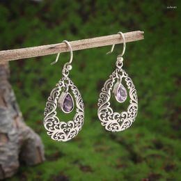 Dangle Earrings Women's Fashion Retro Exquisite Purple Gemstone Arabesque Drop Shape Pendant Romantic Jewellery Gift