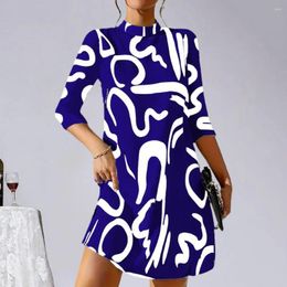 Casual Dresses Women Dress Printed Stylish Stand Collar Mini With Contrast Colour Print A-line Silhouette For Summer