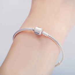 Chain 17-22cm Silver Colour Snake Chain Bracelets Secure Heart Clasp Beads Charms Bracelet For Women DIY Jewellery Making Y240420