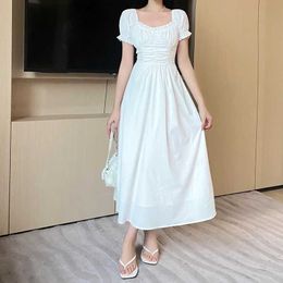 Urban Sexy Dresses Women white Elegant Dress Puff Sleeve Solid Party Dresses Square Collar A-line Loose Casual Dress For Women 2024 Autuum LH23257S Y240420