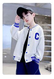 Jackets Teens Boys Kids Clothes SpringBaseball Knitted Fabric Jacket With Letter Pattern Print BigCardigan Children Outwear Coat