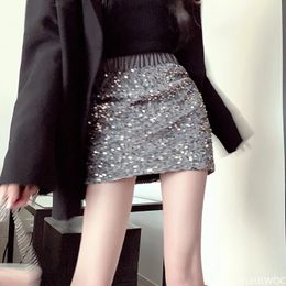 S-4XL Bling Sequins Skirts Design Chic Korea Fashion Women Office Lady Elegant Party High Waist Sexy Mini Bright 240418