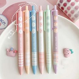 6PCS/SET Cute Learning Office Supplies Cartoon Writing Tools Press Type Gel Pens Ballpoint Pen Rollerball