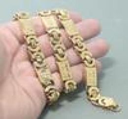 Jewellery SET 11mm Mens Chain Boys Bracelet Gold Tone Flat Byzantine Link Stainless Steel Necklace Bracelet Set5686908