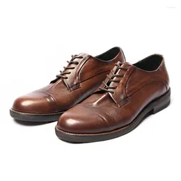 Casual Shoes British Retro Men's Genune Leather Suit Formal Dress Mature Businessman Lace Up Round Toe High End Oxfords