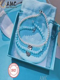 AMC 925 sterling silver pearl bracelet ladies jewelry bracelet holiday gift silver knot color round bead bracelet combination5229477