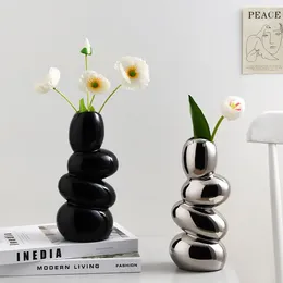 Vases Creative Light Luxury Abstract Egg Pebble Vase Decoration Living Room Tabletop Home Art Flower Arrangement Ceramic