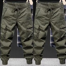 Men's Pants Men Casual Workwear Drawstring Elastic Tactical Solid Fashion Nine Point Multi Pockets Jogging Sweatpants