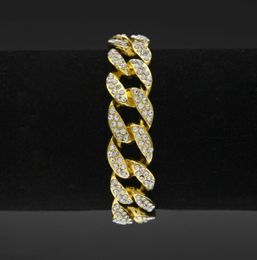 Mens Womens Chain Hiphop Iced Out Curb 15cm 8inch Miami Cuban Silver Gold Plated Bracelet With Clear Rhinestones Fashion Jewe7894365