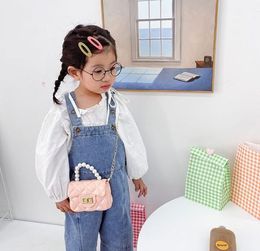 2024 Children Jelly bag Handbag fashion pearl chain hand mini diagonal small bags girls coin wallet