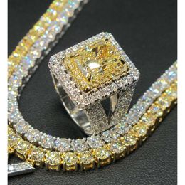 Luxury Fine Moissanite Jewellery Emerald Yellow Moissanite Pendant and Ring Silver 925 Plated White Gold for Hip Hop Man