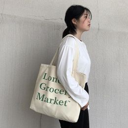 Shoulder Bags Japanese Korean Letter Canvas Bag Female DIY Handbags Eco Friendly Shopping Large Capacity Student's Handbag Storage