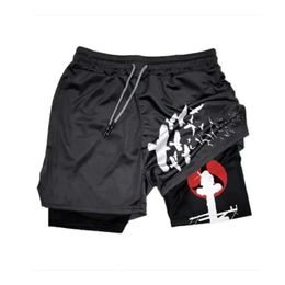 Fashionable Casual Anime Print 2in1 Mens Compression Shorts Sports QuickDrying with Pockets Gym Workout Fitness S5XL 240408