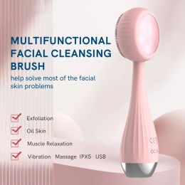 Scrubbers Electric Facial Cleansing Brush Natural Jade Face Massager Skin Care Silicone Vibration Cleaner Deep Pore Cleaning