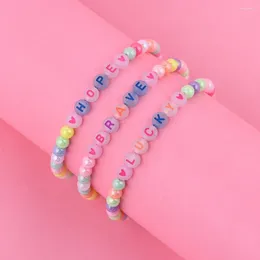 Strand 3pcs/Set Girls' Hope Brave Lucky English Letter Luminous Acrylic Bead Elastic Bracelets Suitable For Daily Wear Jewellery