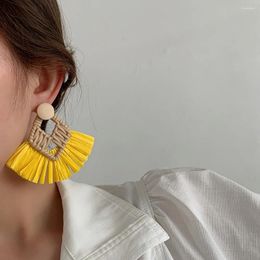 Dangle Earrings Bohemia Colorful Raffia Rattan Braid Wooden Big Large Drop For Women Boho Jewelry Exaggerated Ethnic Earring