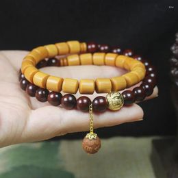 Strand Sandalwood Barrel Beads 8mm Red Double Ring Bracelet Couple