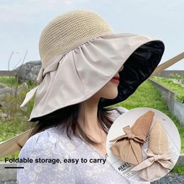 Wide Brim Hats Summer Women Hat Large Face Protection Anti-UV Sunscreen Foldable Breathable Travel Beach Sunhat Straw