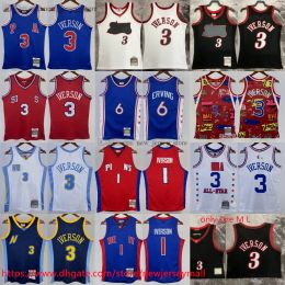 2024 Printed Classic Retro 1997-98 Basketball 3 Alleniverson Jersey Vintage 1982-83 Yellow 6 Juliuserving Jerseys Black White Red 2002-03 Breathable Shirts