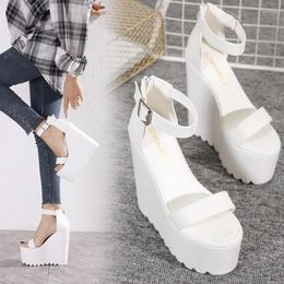 Sandals 16cm White Wedge Heel Summer Thick Platform Dance Shoes Sexy T-stage Night Club Super High Women's