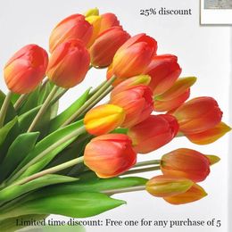 Decorative Flowers Artificial 5 Stems Tulip Bouquet Wedding Decoration Bridal Latex Tulips Home Party Event Flower Arrangement