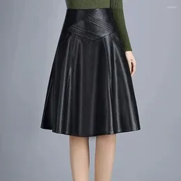 Skirts Fashion Leather Skirt Female 2024 Spring Autumn Winter PU Bottoming High Waist Pleated Short Woman