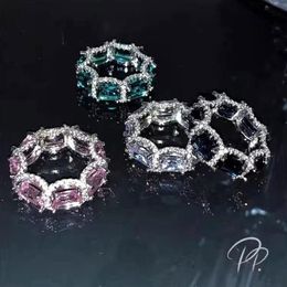 Size 6 7 8 Women Wedding Rings Sparkling Luxury Jewlery 925 Sterling Silver Fill 4 Colour 5A Zircon CZ Diamond Gemstones Eternity P1804