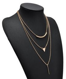 Pendant Necklaces Simple Gold Triangle Necklace For Women Multi Layer Chain Y Lariat Bar Collar Collier Femme Minimalist Jewelry2637730