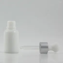 Storage Bottles 15ml Dropper Bottle With Matte Silver Collar White Glass Container